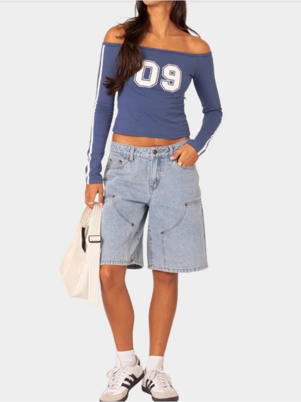 NWT Edikted Jacqui Low Rise Denim Bermuda Shorts Light Blue Size M Skater Y2K